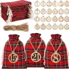 Christmas 24 Days Advent Calendar 2026 Xmas Countdown Buffalo Check Jewelry Bags with 24 Pieces Wooden Numbers for Christmas