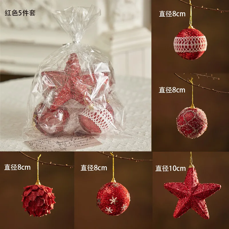 Christmas Ball Set Red Champagne Gold 5pcs/Lot Decoration Christmas Tree 15/20cm Tree Top Star Light Gift Pendant Foam Props - Image 2