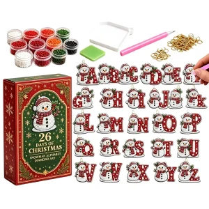 Christmas Calendar Advent 2026 26 Days Alphabet Snowman Rhinestone Art DIY Countdown Calendar Christmas Tree Ornaments for Kids