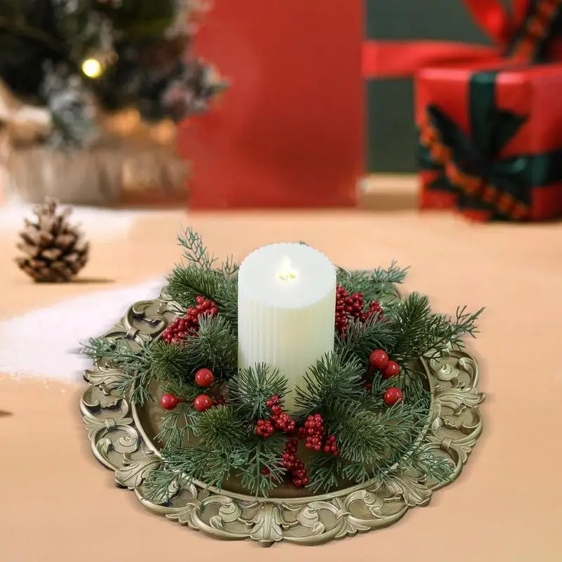 Christmas Candle Rings Table Decoration Christmas Wreath Candle Holder Ring Red Berries Table Centerpieces Candle Wreath - Image 4