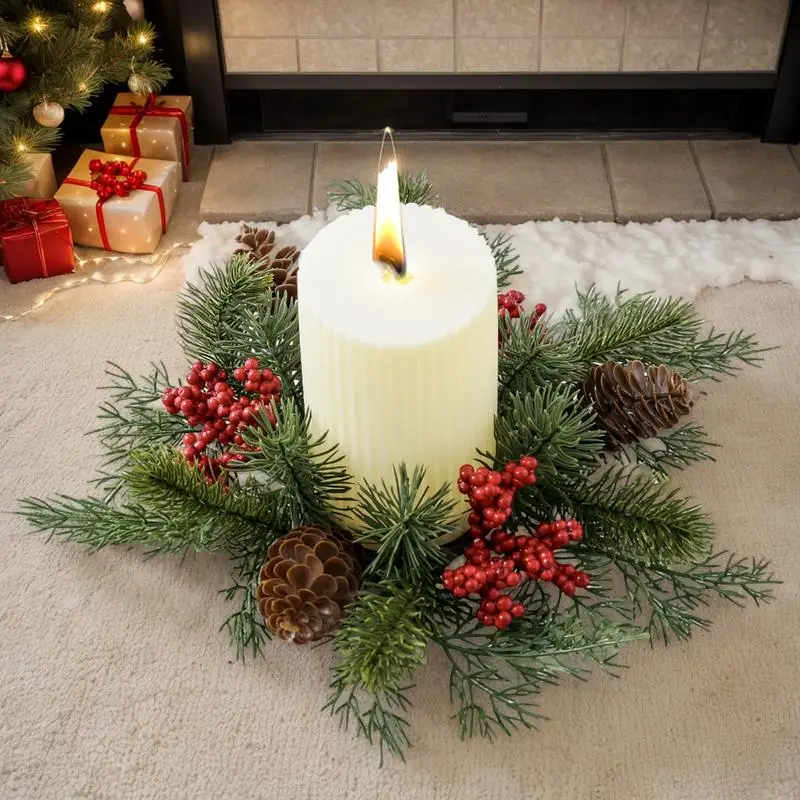 Christmas Candle Rings Table Decoration Christmas Wreath Candle Holder Ring Red Berries Table Centerpieces Candle Wreath - Image 3