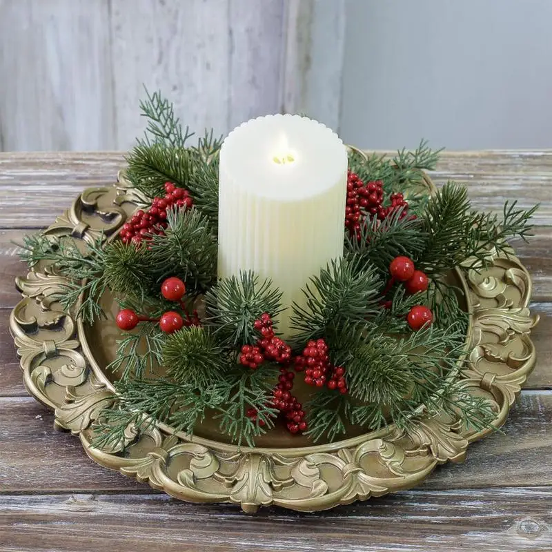 Christmas Candle Rings Table Decoration Christmas Wreath Candle Holder Ring Red Berries Table Centerpieces Candle Wreath - Image 5