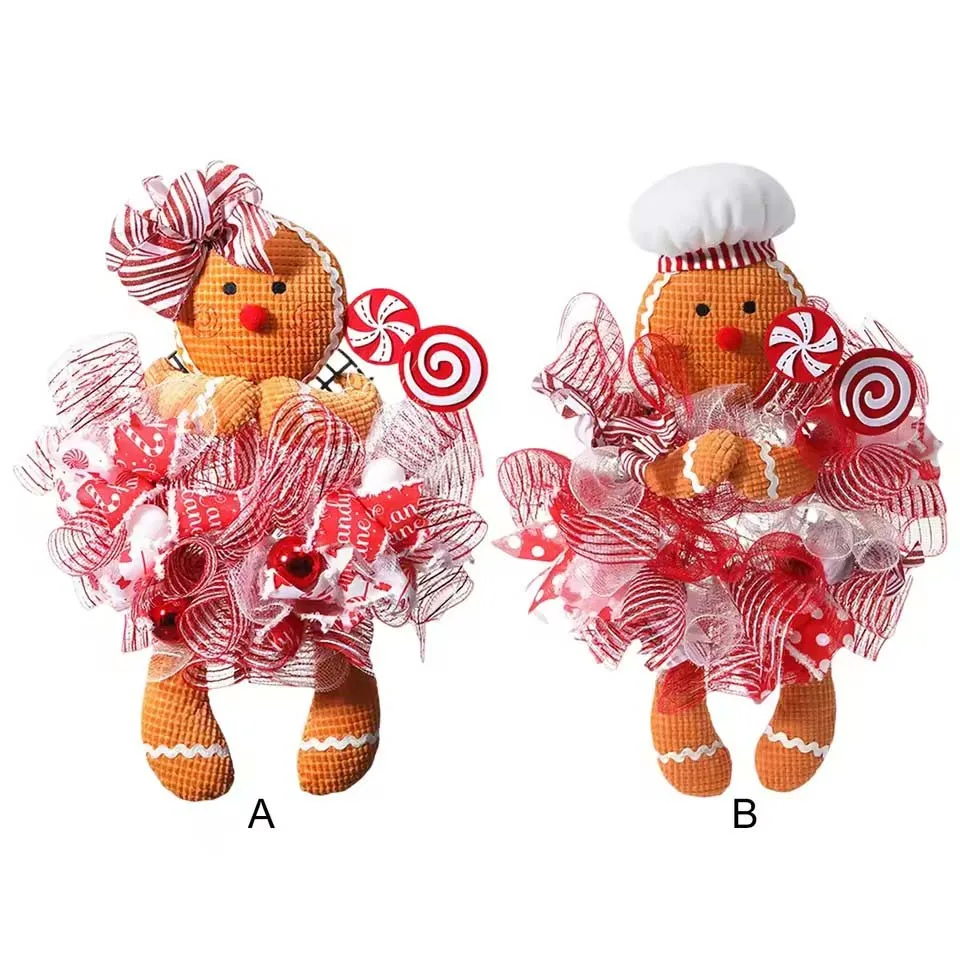 Christmas Door Wreath Christmas Gingerbread Man Doll Wreath Christmas Gingerbread Hanging Sign Christmas Front Door Decorations - Image 5