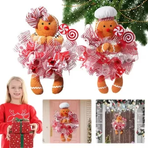Christmas Door Wreath Christmas Gingerbread Man Doll Wreath Christmas Gingerbread Hanging Sign Christmas Front Door Decorations