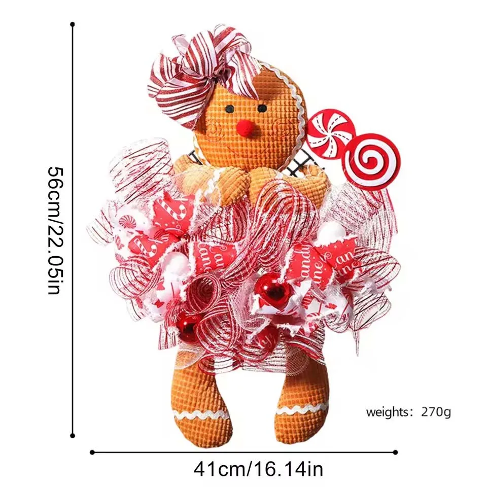 Christmas Door Wreath Christmas Gingerbread Man Doll Wreath Christmas Gingerbread Hanging Sign Christmas Front Door Decorations - Image 6