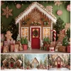Christmas Gingerbread House Photography Backdrop Xmas Tree Gifts Snow Winter Christmas Background Baby Kids Art Portrait Decor
