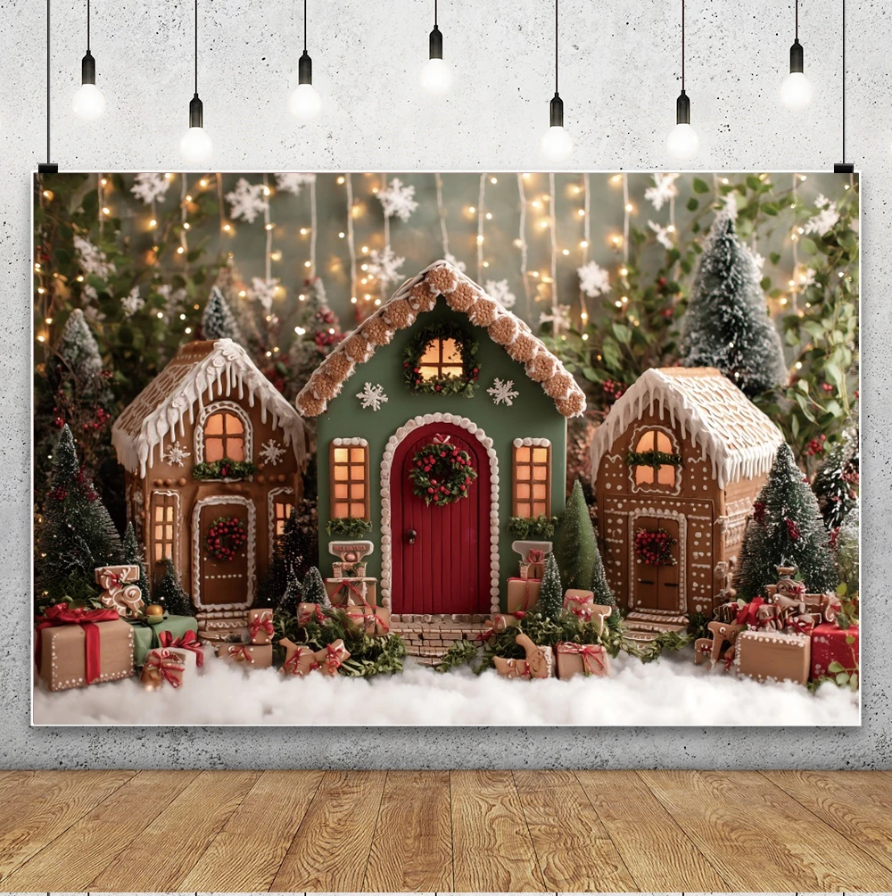 Christmas Gingerbread House Photography Backdrop Xmas Tree Gifts Snow Winter Christmas Background Baby Kids Art Portrait Decor - Image 4