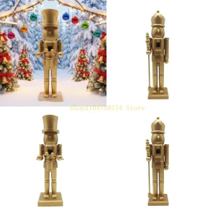 Christmas Mantels Decors, Gold Wooden Nutcrackers Soldier Figurine with Square Base Top Sale
