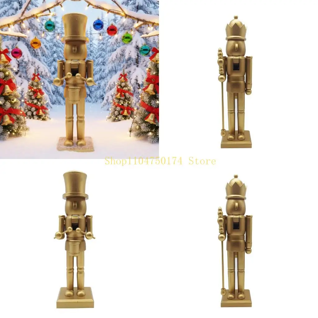 Christmas Mantels Decors, Gold Wooden Nutcrackers Soldier Figurine with Square Base Top Sale