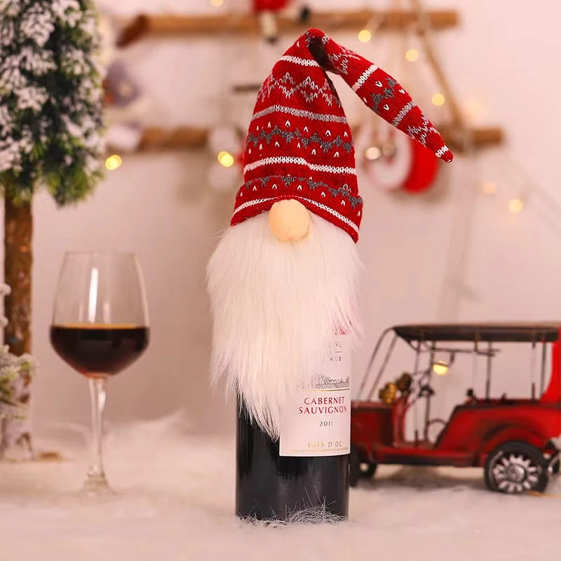 Christmas Navidad Wine Bottle Caps Faceless Old Man Knitted Wool Wine Bottle Cover Santa Claus Red Gift Bags Holder Dust XMAS - Image 5