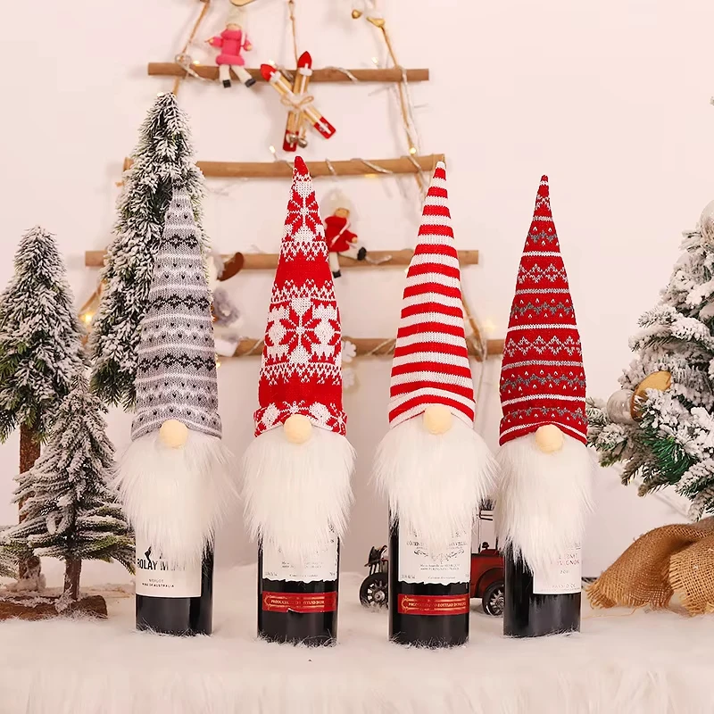 Christmas Navidad Wine Bottle Caps Faceless Old Man Knitted Wool Wine Bottle Cover Santa Claus Red Gift Bags Holder Dust XMAS - Image 3