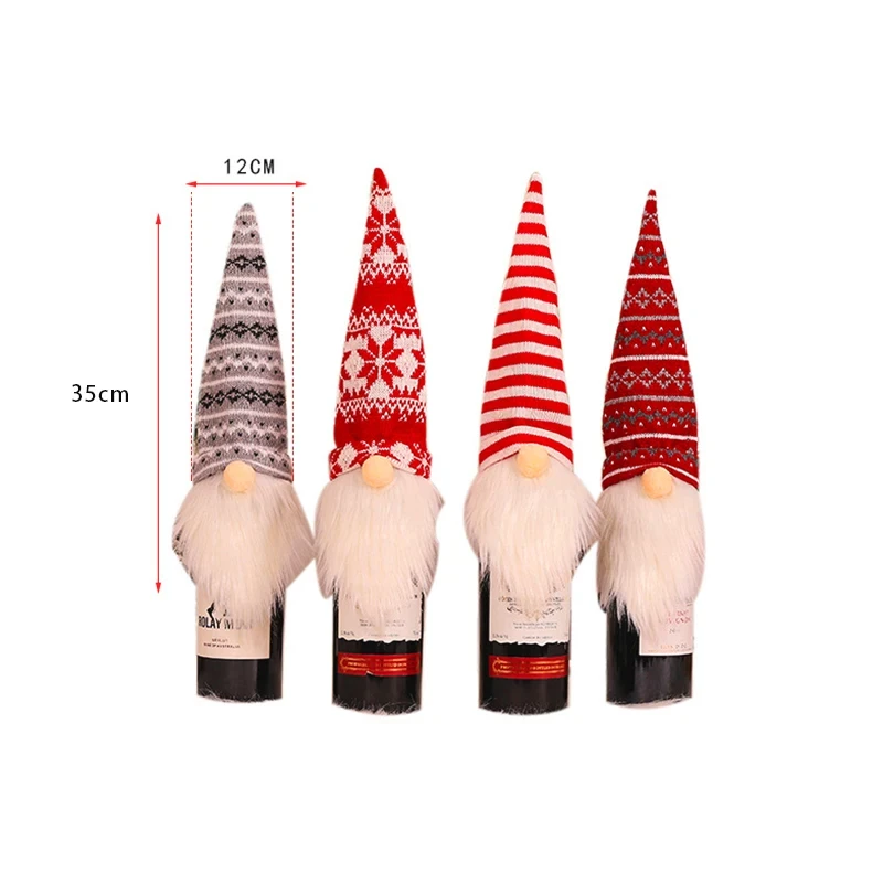 Christmas Navidad Wine Bottle Caps Faceless Old Man Knitted Wool Wine Bottle Cover Santa Claus Red Gift Bags Holder Dust XMAS - Image 6