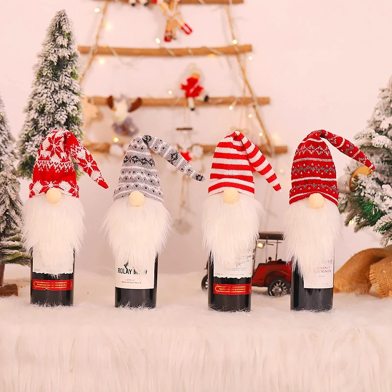 Christmas Navidad Wine Bottle Caps Faceless Old Man Knitted Wool Wine Bottle Cover Santa Claus Red Gift Bags Holder Dust XMAS - Image 4