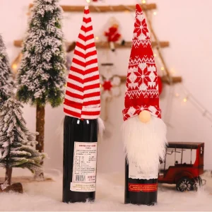 Christmas Navidad Wine Bottle Caps Faceless Old Man Knitted Wool Wine Bottle Cover Santa Claus Red Gift Bags Holder Dust XMAS