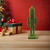 Christmas Nutcracker Soldier Ornament 10 Inch Wooden Nutcracker Table Centerpiece Green Flocking Christmas Decoration