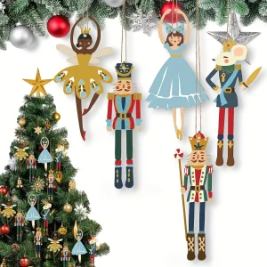 Christmas Nutcracker Wooden Ornaments Xmas Tree Hanging Pendant Ballet Girl Mouse King Decor for Home Party Holiday Decoration