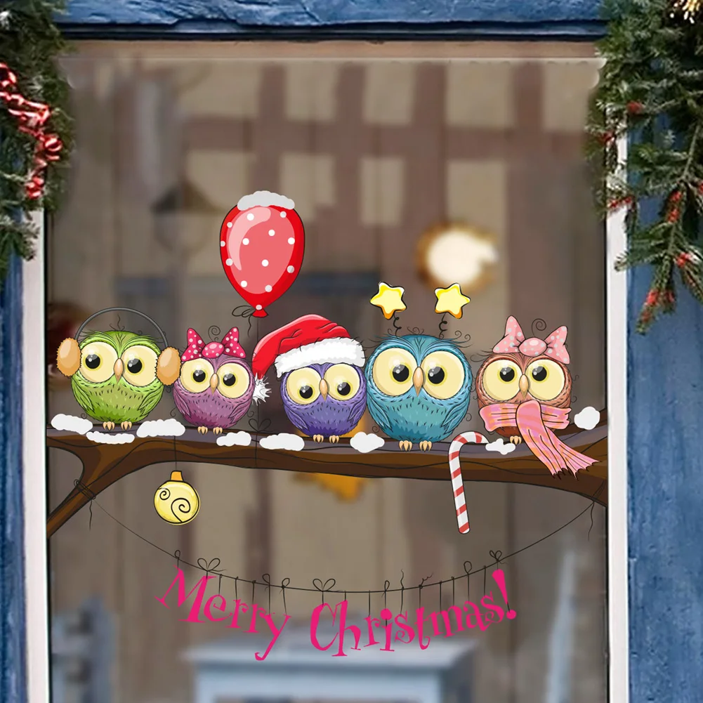 Christmas Owl On Branch Wall Stickers For Home Decor Mural Living Room Decoration Wallpaper Glass Window New Year Festival Decal - Image 4