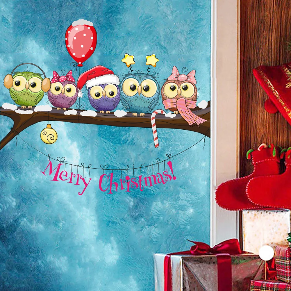 Christmas Owl On Branch Wall Stickers For Home Decor Mural Living Room Decoration Wallpaper Glass Window New Year Festival Decal - Image 6