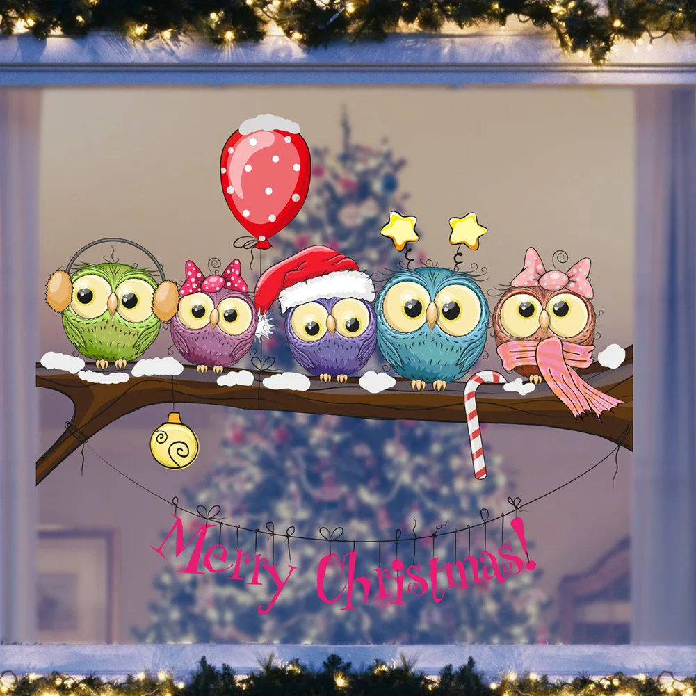 Christmas Owl On Branch Wall Stickers For Home Decor Mural Living Room Decoration Wallpaper Glass Window New Year Festival Decal - Image 3