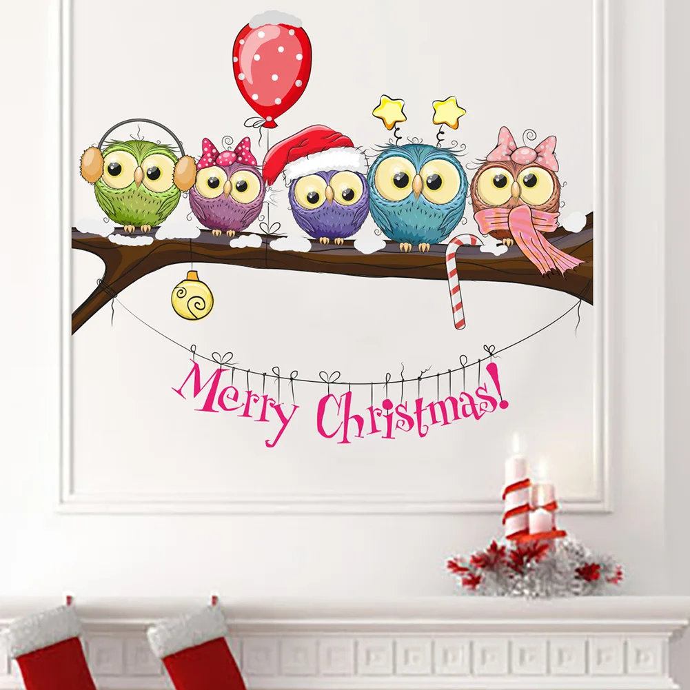 Christmas Owl On Branch Wall Stickers For Home Decor Mural Living Room Decoration Wallpaper Glass Window New Year Festival Decal - Image 5