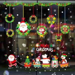 Christmas PVC Clings Stickers For Wall And Window Glass Store Showcase 2025 New Year Merry Xmas Decals Festival Party Decoration