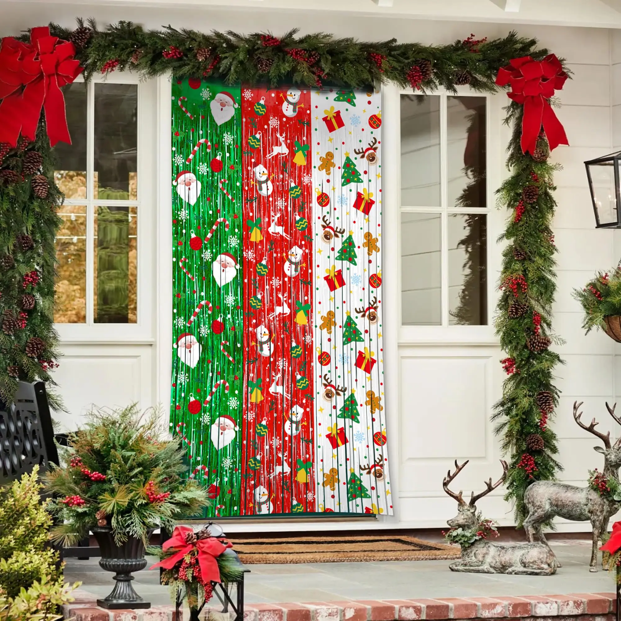 Christmas Party Decorations Red Green White Tinsel Foil Fringe Curtains 2 Pack for Door Wall Xmas Christmas Party Photo Backdrop - Image 4