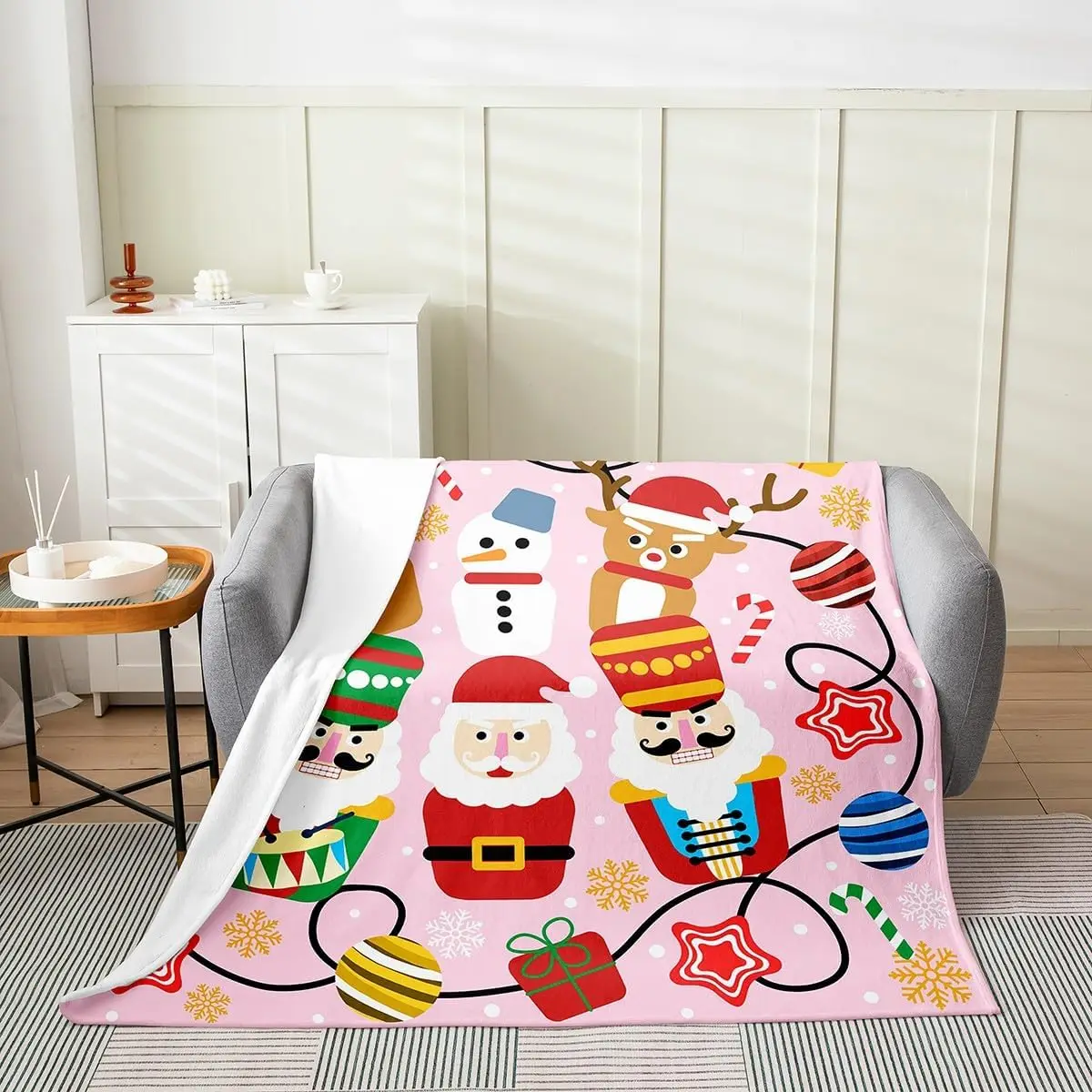 Christmas Plush Throw Blanket The Nutcracker Flannel Blanket Baby Santa Claus All Season Cute Deer for Couch Bed Sofa Bedroom - Image 3