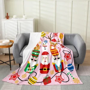 Christmas Plush Throw Blanket The Nutcracker Flannel Blanket Baby Santa Claus All Season Cute Deer for Couch Bed Sofa Bedroom