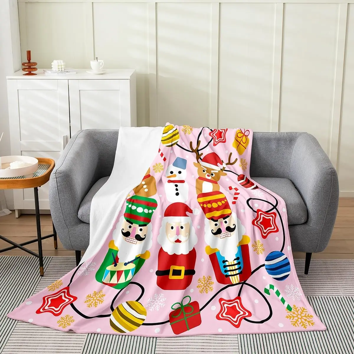 Christmas Plush Throw Blanket The Nutcracker Flannel Blanket Baby Santa Claus All Season Cute Deer for Couch Bed Sofa Bedroom