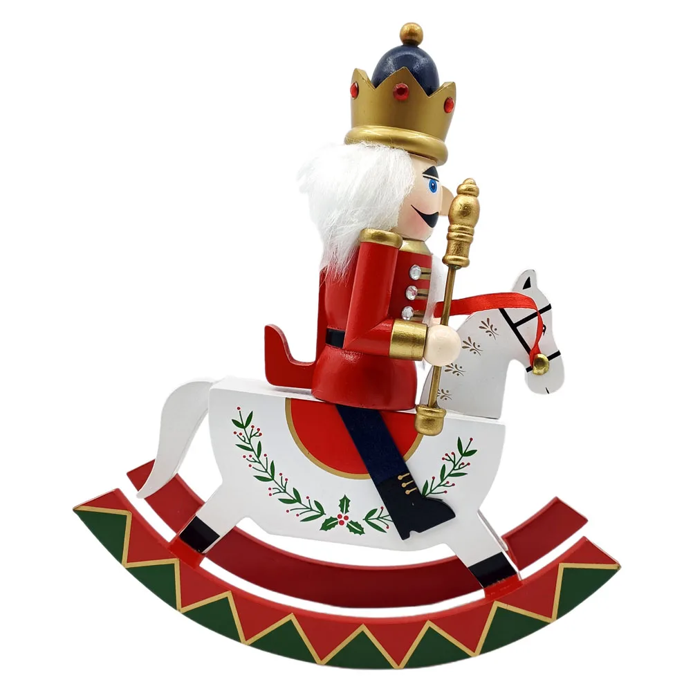Christmas Rocking Horse Nutcracker Wooden Soldier Ornament Handpainted Traditional Tabletop Holiday Decoration Nutcracker Figure - Image 5