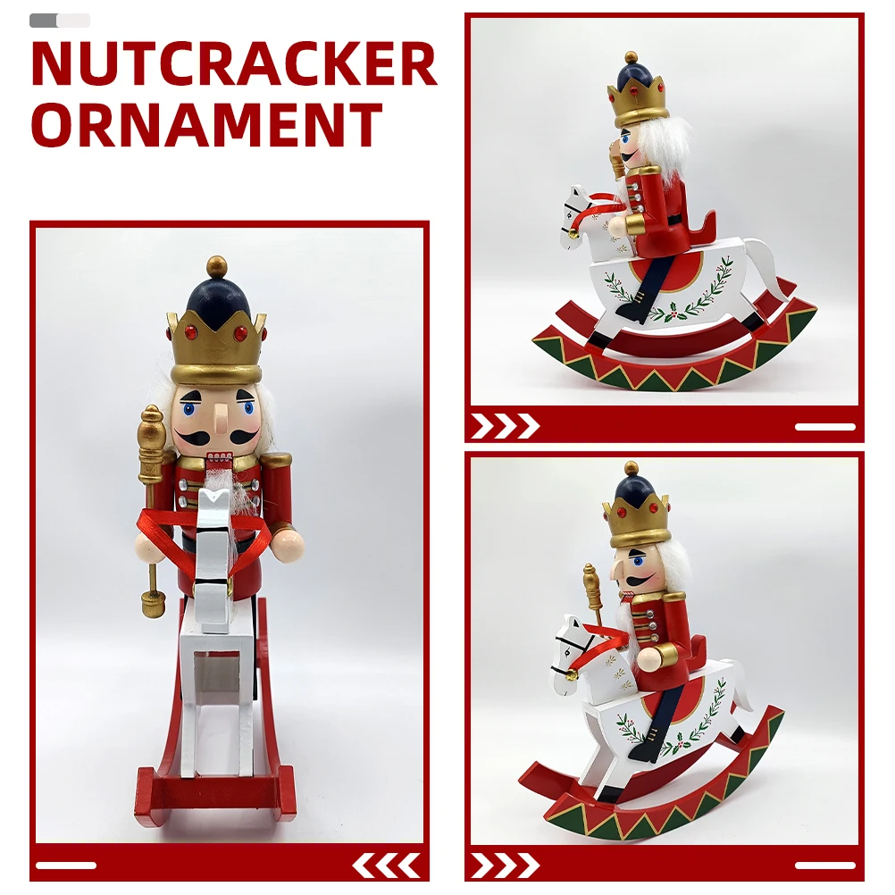 Christmas Rocking Horse Nutcracker Wooden Soldier Ornament Handpainted Traditional Tabletop Holiday Decoration Nutcracker Figure - Image 4