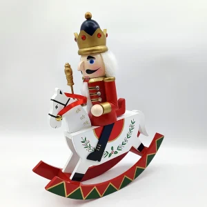 Christmas Rocking Horse Nutcracker Wooden Soldier Ornament Handpainted Traditional Tabletop Holiday Decoration Nutcracker Figure
