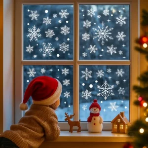 Christmas Snowflake Window Clings PVC Electrostatic Stickers for Glass Winter Holiday Home Decor Reusable Wall Decals