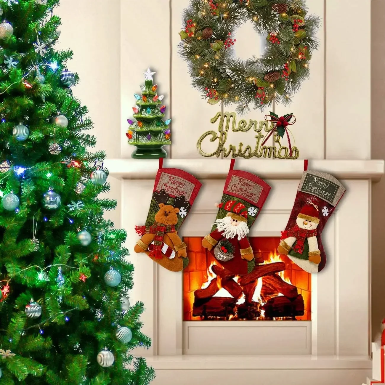 Christmas Stocking Classic Large Stockings Santa Snowman Reindeer Xmas Character for Family Holiday Christmas Party Decorations - Image 2