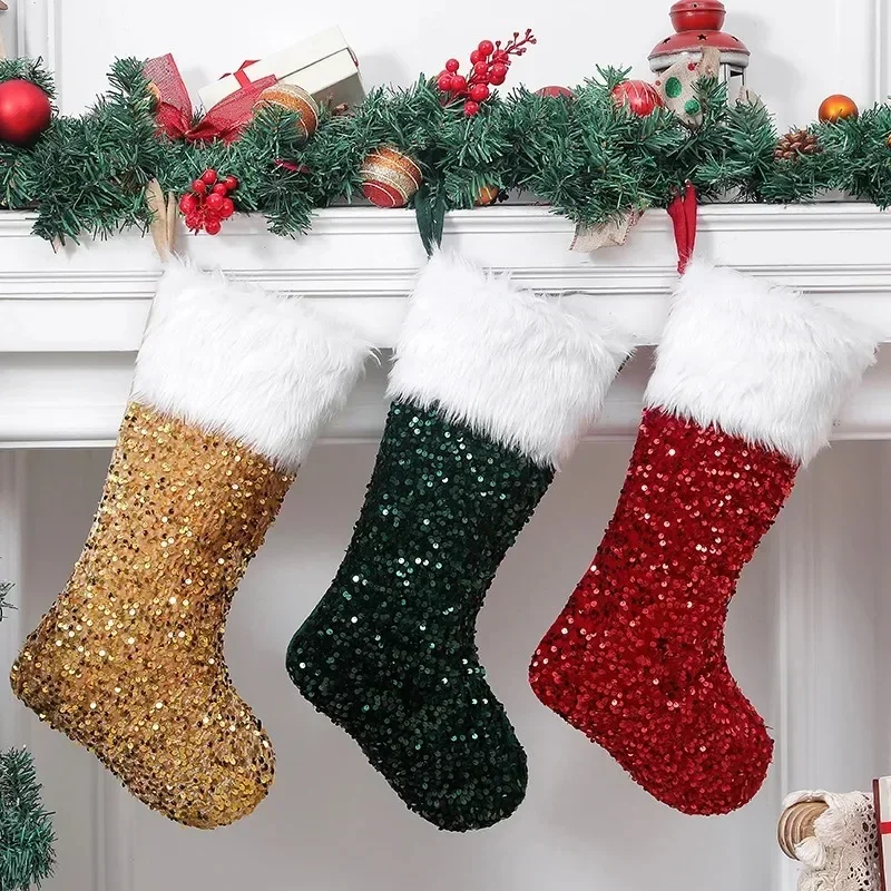 Christmas Stocking with Sequins Elegant Holiday Decor for Gift Giving Festive Fireplace Decoration Sparkling Xmas Accessories - Image 2