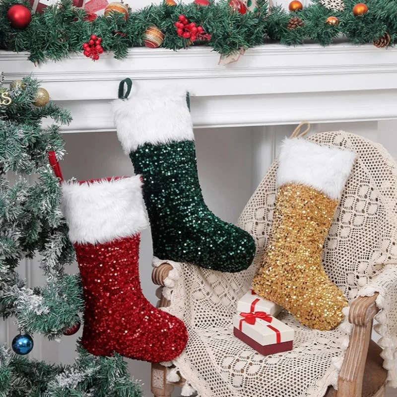 Christmas Stocking with Sequins Elegant Holiday Decor for Gift Giving Festive Fireplace Decoration Sparkling Xmas Accessories - Image 4