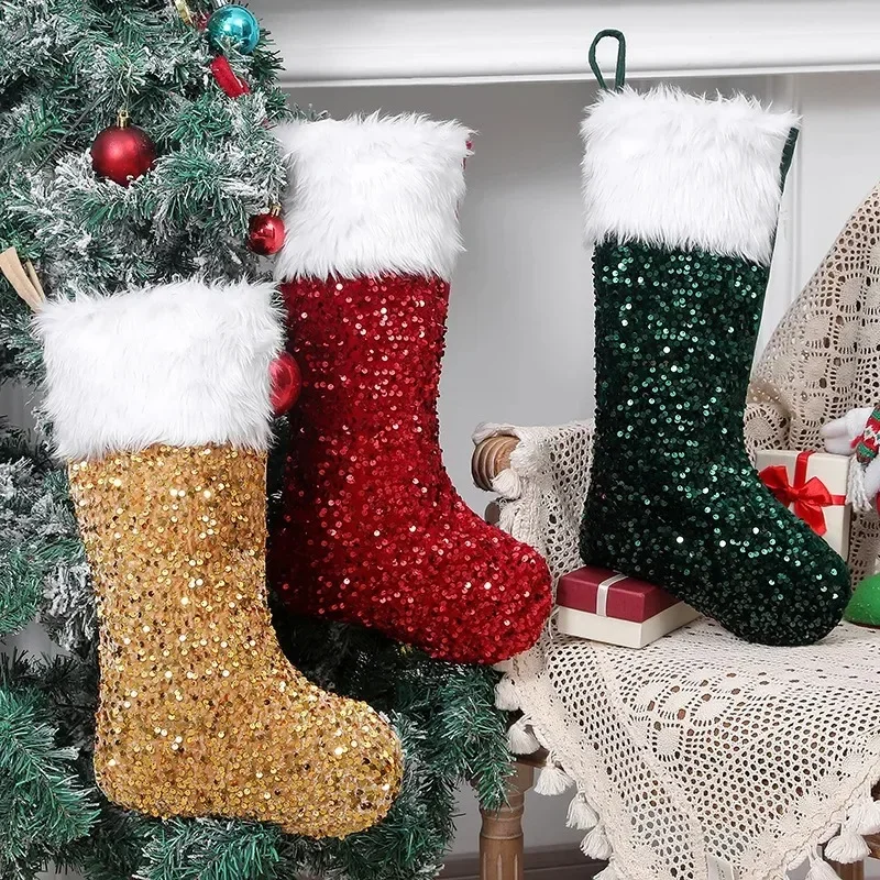 Christmas Stocking with Sequins Elegant Holiday Decor for Gift Giving Festive Fireplace Decoration Sparkling Xmas Accessories - Image 3