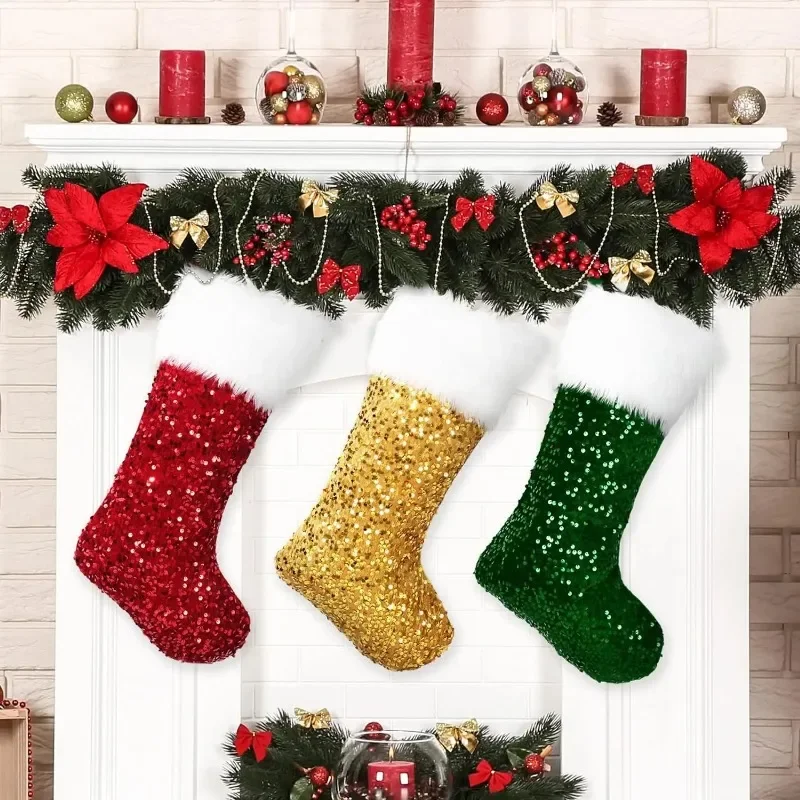 Christmas Stocking with Sequins Elegant Holiday Decor for Gift Giving Festive Fireplace Decoration Sparkling Xmas Accessories - Image 5