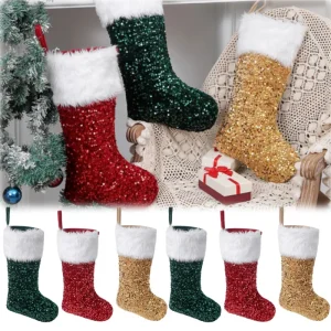 Christmas Stocking with Sequins Elegant Holiday Decor for Gift Giving Festive Fireplace Decoration Sparkling Xmas Accessories