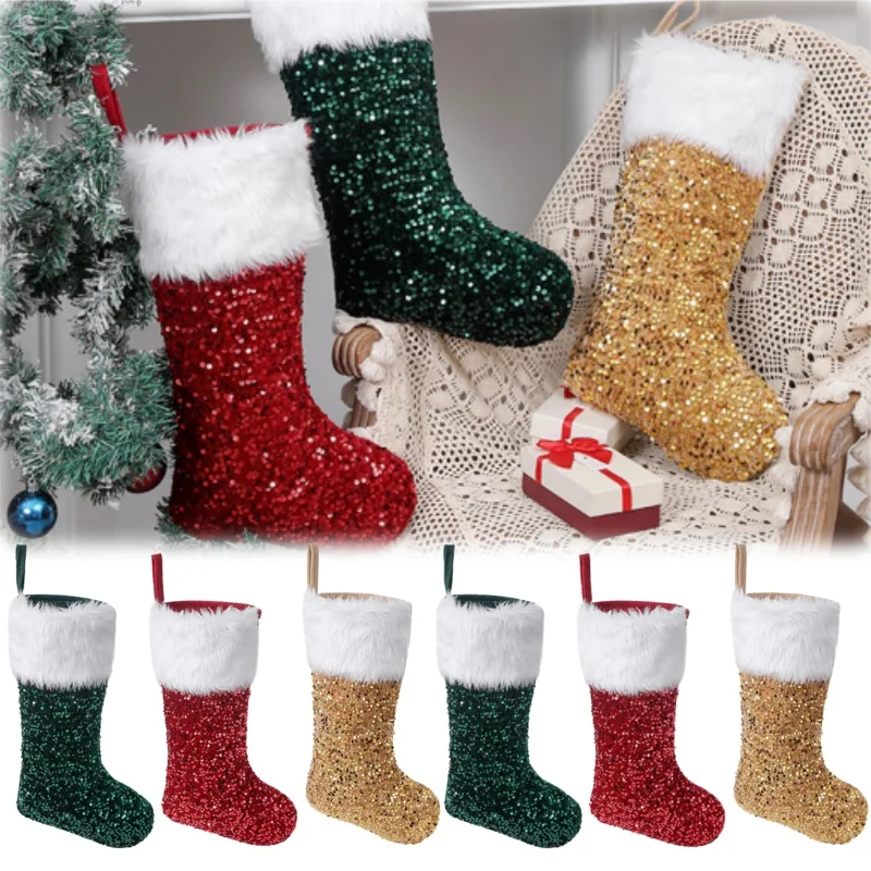 Christmas Stocking with Sequins Elegant Holiday Decor for Gift Giving Festive Fireplace Decoration Sparkling Xmas Accessories