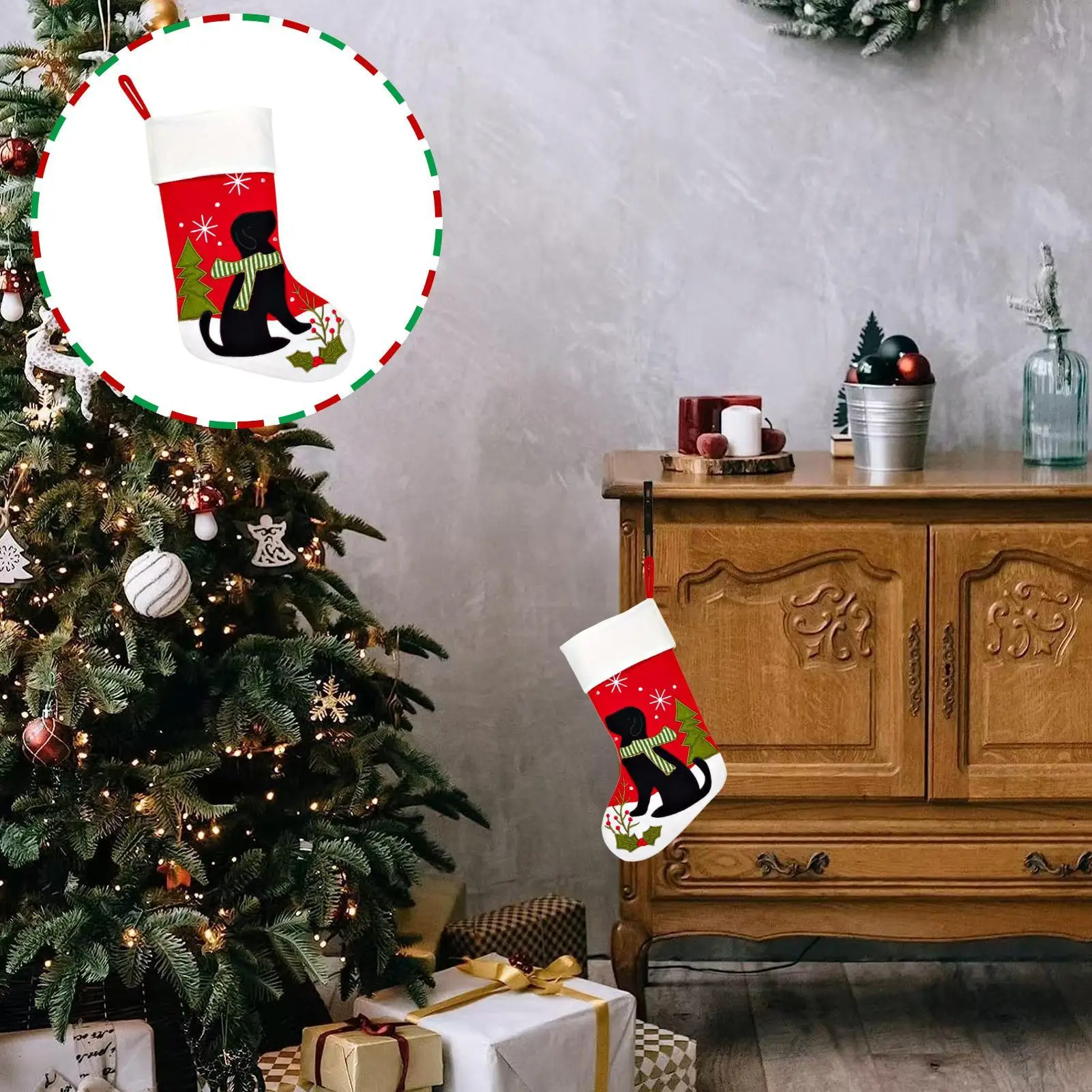 Christmas Stockings Pet Theme Rustic Festive Adjustable Ornament Party Favors Stockings For Kids Girl Teen Women Adults Party - Image 3