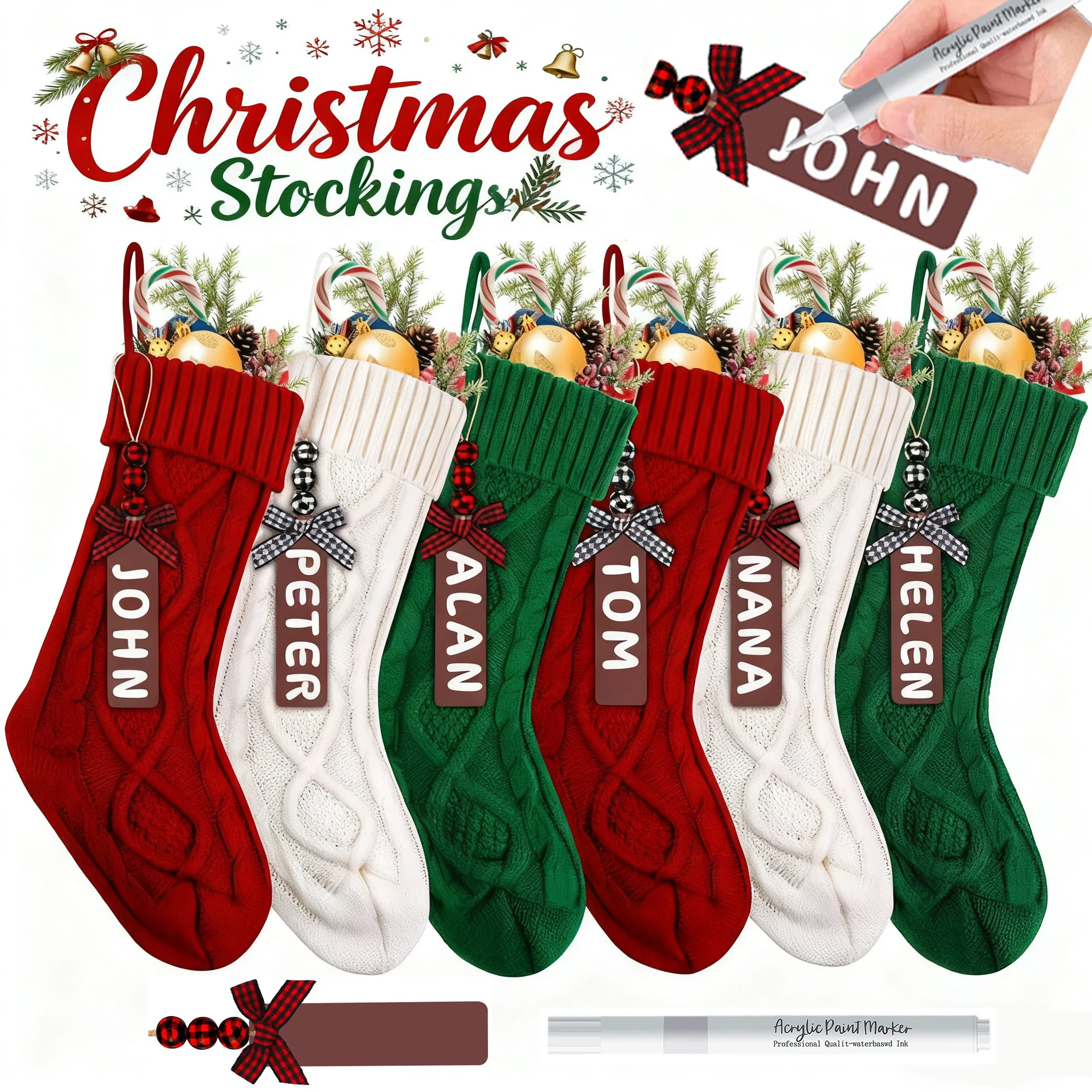 Christmas Stockings,Cable Knitted Stocking,Personalized Xmas Hanging Stocking Decoration for Christmas Party Family Decor