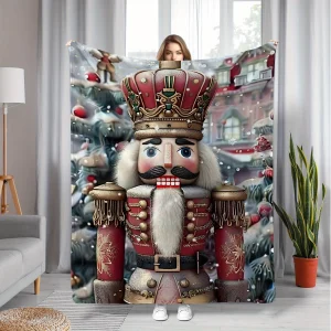 Christmas Throw Blanket Nutcracker Holiday Xmas Fleece Winter Decor Festive Queen Size Plush Cozy Bed Throw for Couch Gift