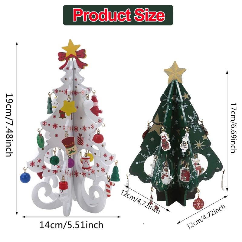 Christmas Tree Children's Handmade DIY Stereo Wooden Christmas Tree Scene Layout Christmas Decorations Ornaments 17 19cm Height - Image 2