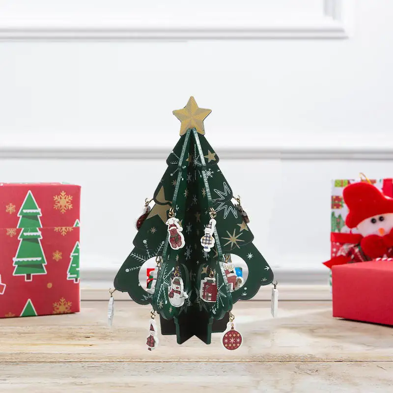 Christmas Tree Children's Handmade DIY Stereo Wooden Christmas Tree Scene Layout Christmas Decorations Ornaments 17 19cm Height - Image 4