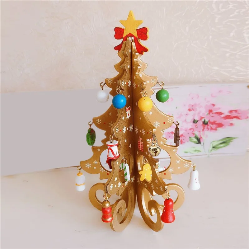 Christmas Tree Children's Handmade DIY Stereo Wooden Christmas Tree Scene Layout Christmas Decorations Ornaments 17 19cm Height - Image 3