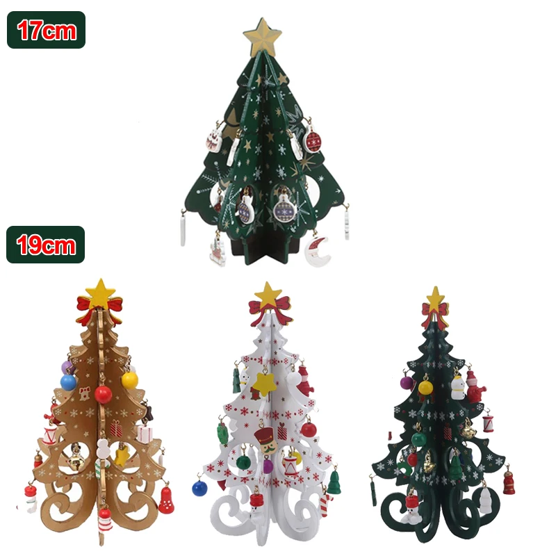 Christmas Tree Children's Handmade DIY Stereo Wooden Christmas Tree Scene Layout Christmas Decorations Ornaments 17 19cm Height - Image 5