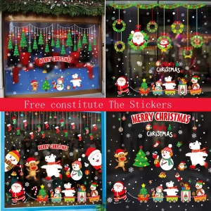 Christmas Window Clings PVC Stickers Decoration Santa Claus Xmas Tree Navidad Stocking Pattern Stickers For Home New Year Decals