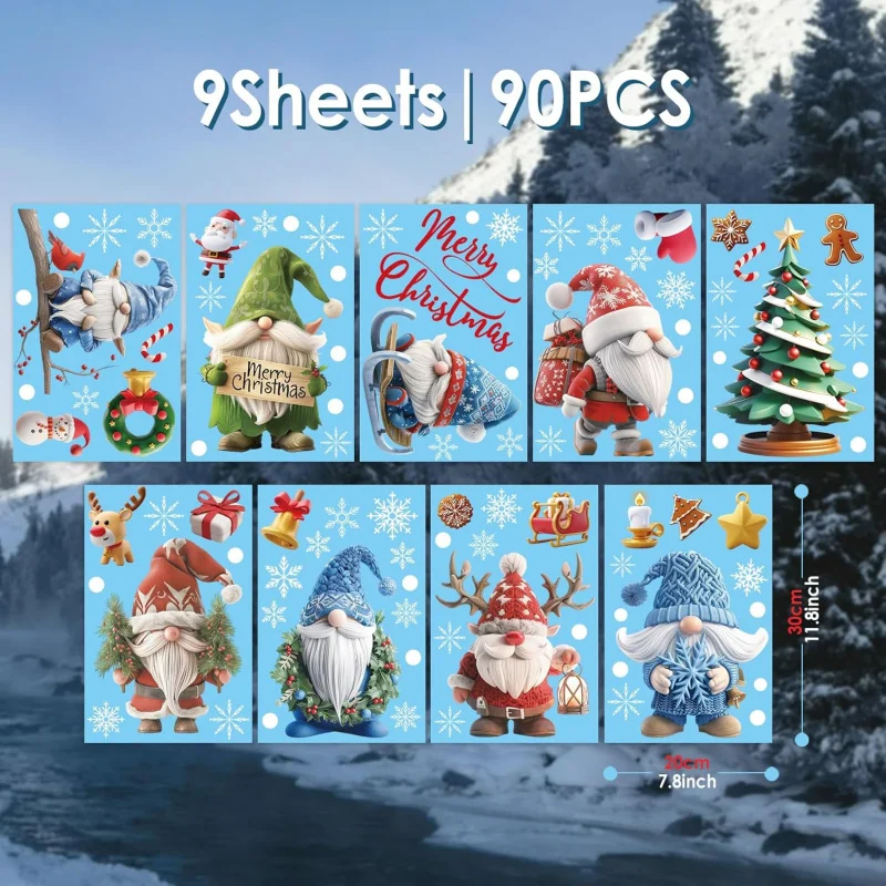Christmas Window Stickers, 9 Sheets Colorful Santa Claus Snowman Reindeer Decorations, Festive Holiday Home Decoration Supplies - Image 2