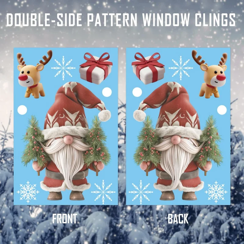 Christmas Window Stickers, 9 Sheets Colorful Santa Claus Snowman Reindeer Decorations, Festive Holiday Home Decoration Supplies - Image 5
